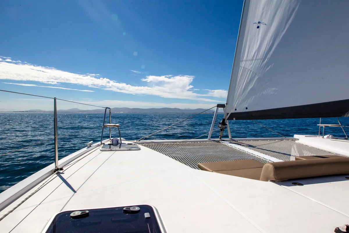 Deck of Sea Spirit, a Nautitech 40 Open catamaran at Grande Rivière Noire VCA, Mauritius