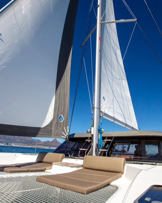 Deck of Sea Spirit, a Nautitech 40 Open catamaran at Grande Rivière Noire VCA, Mauritius