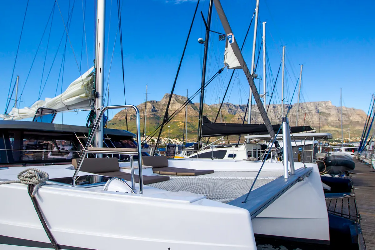 Deck of Sea Spirit, a Nautitech 40 Open catamaran at Grande Rivière Noire VCA, Mauritius