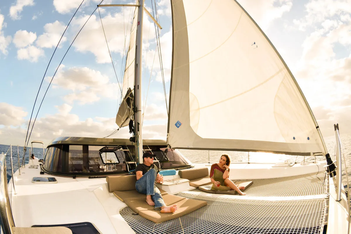 Deck of Sea Spirit, a Nautitech 40 Open catamaran at Grande Rivière Noire VCA, Mauritius