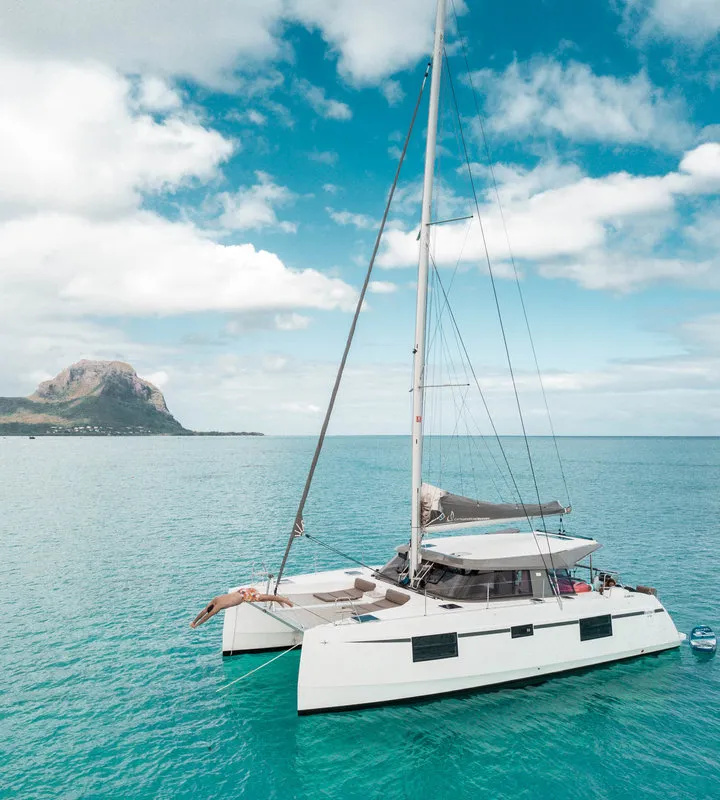 Exterior view of Sea Spirit, a Nautitech 40 Open catamaran at Grande Rivière Noire VCA, Mauritius