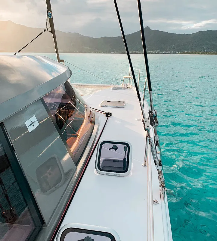Deck of Sea Spirit, a Nautitech 40 Open catamaran at Grande Rivière Noire VCA, Mauritius