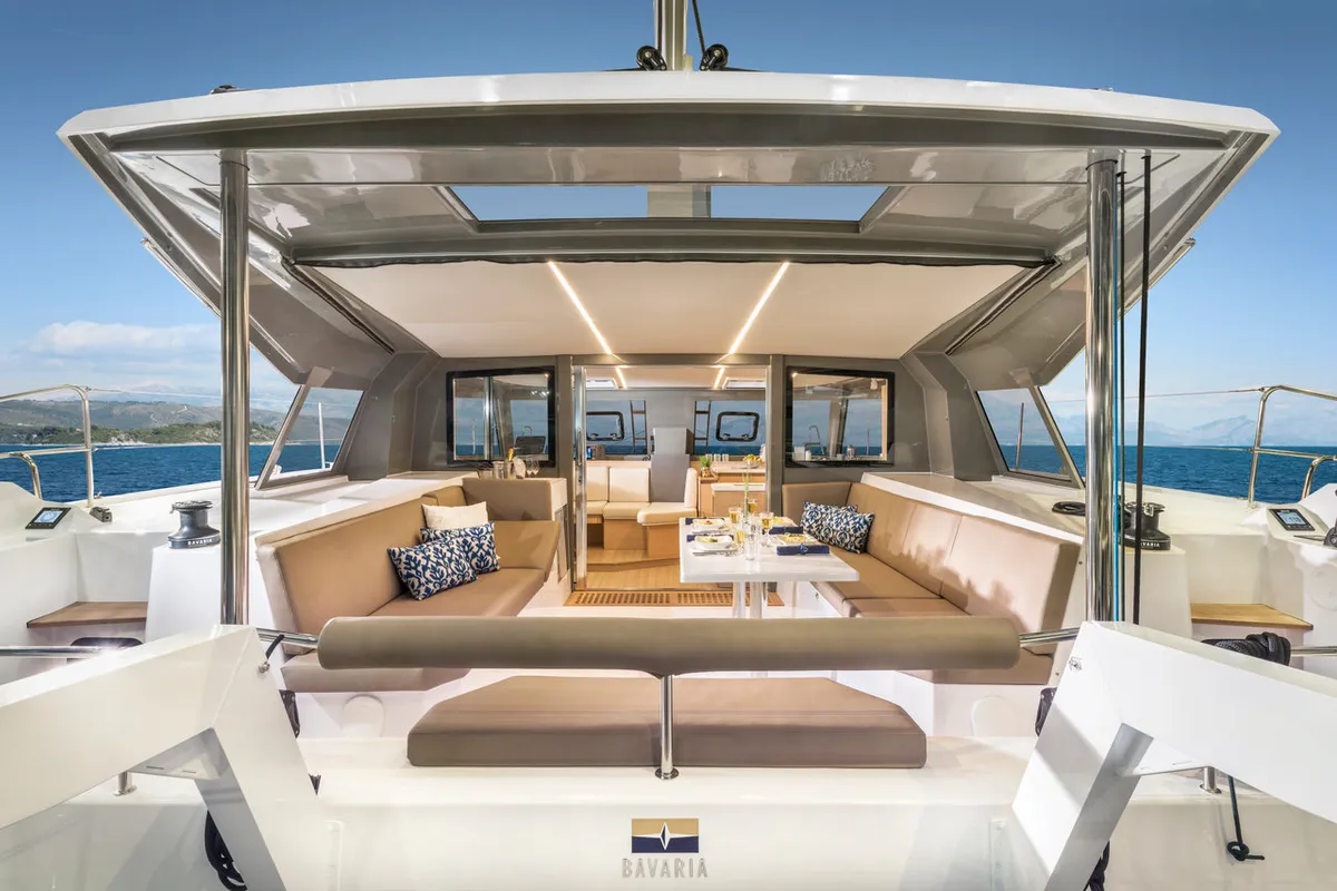 Deck of Sea Spirit, a Nautitech 40 Open catamaran at Grande Rivière Noire VCA, Mauritius