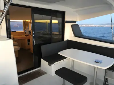 Deck of Petalida, a Lagoon 42 catamaran at Kos, Greece