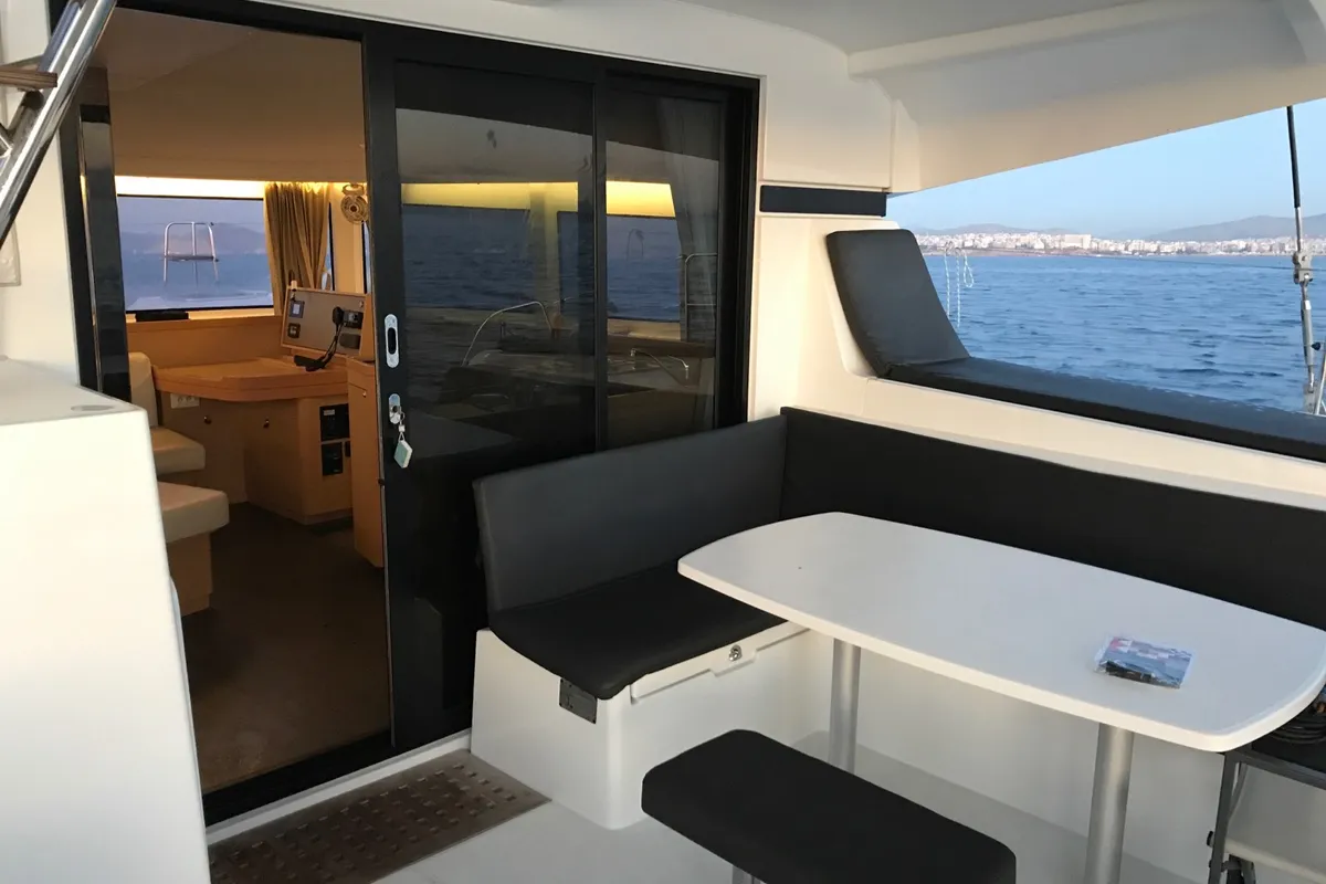 Deck of Petalida, a Lagoon 42 catamaran at Kos, Greece