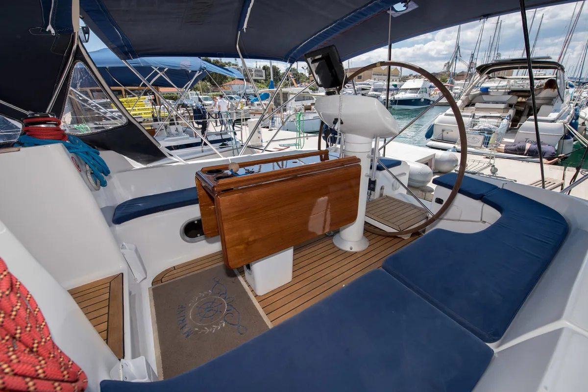 Cockpit of Palmizana, a Jeanneau Sun Odyssey 42.2 Exclusive sailboat at Grad Trogir, Croatia