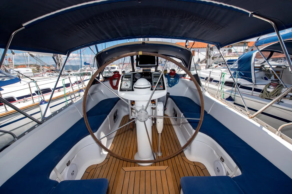 Cockpit of Palmizana, a Jeanneau Sun Odyssey 42.2 Exclusive sailboat at Grad Trogir, Croatia