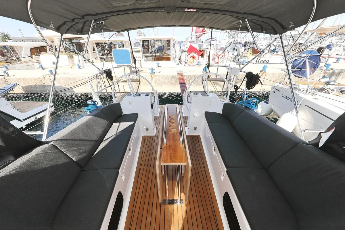 Cockpit of Kaya, a Elan Impression 40.1 sailboat at Biograd na Moru, Croatia
