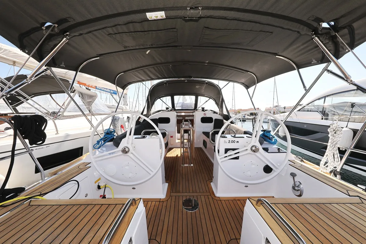 Cockpit of Kaya, a Elan Impression 40.1 sailboat at Biograd na Moru, Croatia