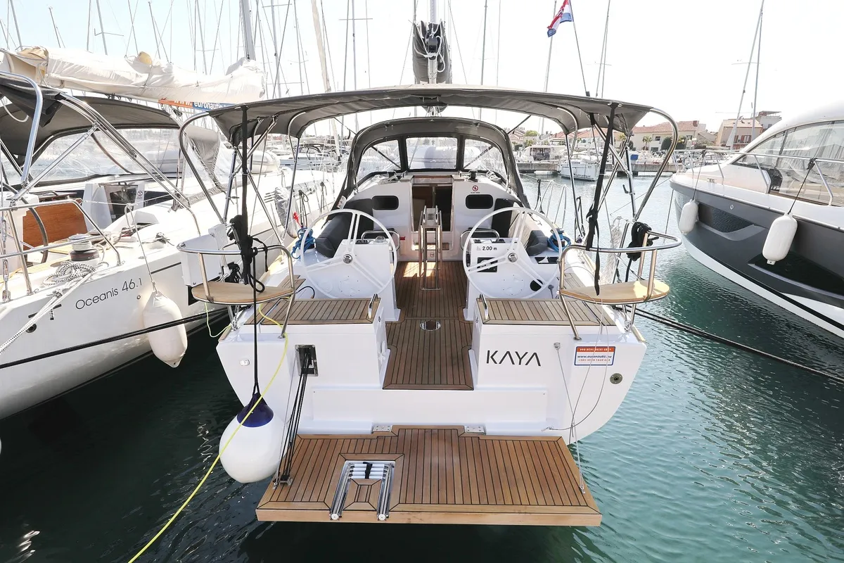 Cockpit of Kaya, a Elan Impression 40.1 sailboat at Biograd na Moru, Croatia