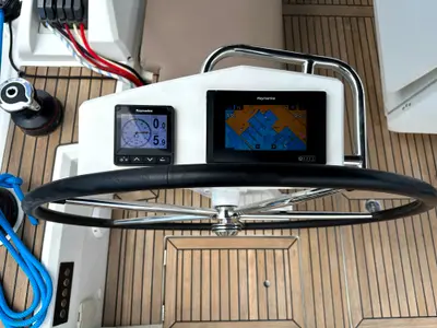 Cockpit of Sail Away (Refit 2025 - A/C - Electric Heads), a Beneteau Oceanis 46.1 sailboat at Athens, Greece