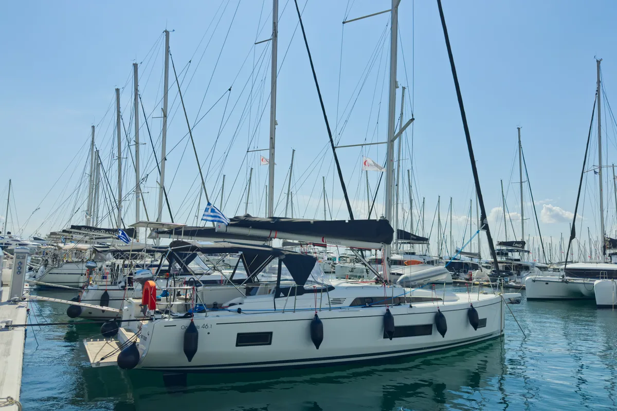 Exterior view of Sail Away (Refit 2025 - A/C - Electric Heads), a Beneteau Oceanis 46.1 sailboat at Athens, Greece