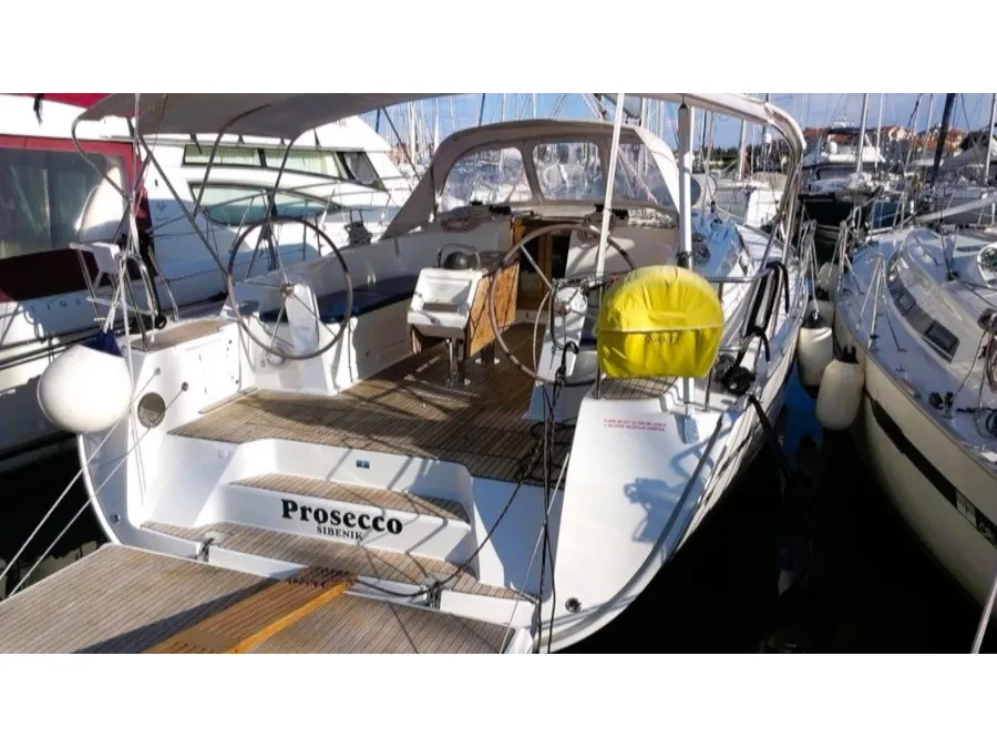 Deck of PROSECCO, a Bavaria Cruiser 46 sailboat at Grad Trogir, Croatia