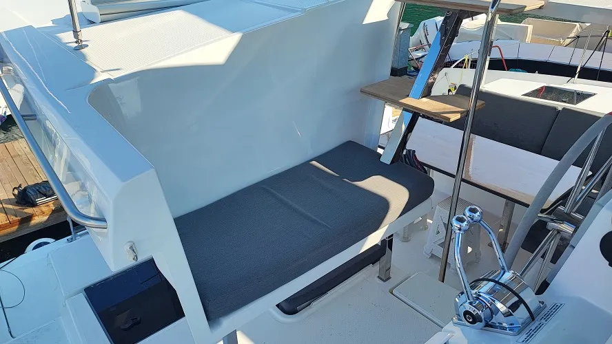 Cockpit of Fountaine Pajot Isla 40, a catamaran at Fethiye, Turkey