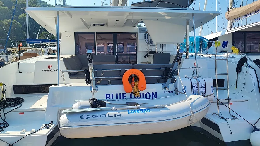 Exterior view of Fountaine Pajot Isla 40, a catamaran at Fethiye, Turkey