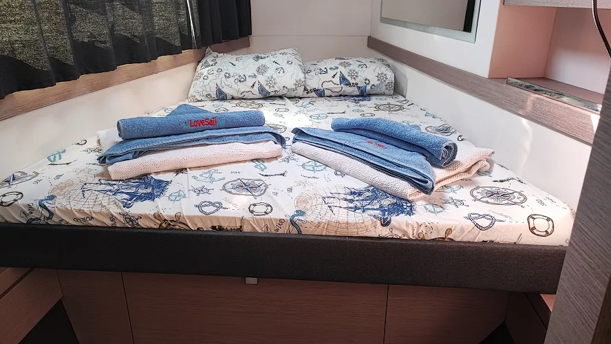 Cabin on Fountaine Pajot Isla 40, a catamaran at Fethiye, Turkey