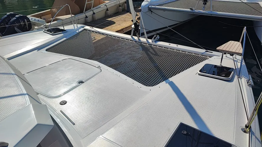 Deck of Fountaine Pajot Isla 40, a catamaran at Fethiye, Turkey
