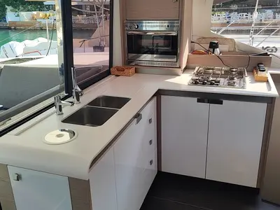 Galley of Fountaine Pajot Isla 40, a catamaran at Fethiye, Turkey