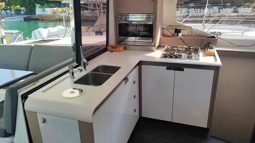 Galley of Fountaine Pajot Isla 40, a catamaran at Fethiye, Turkey