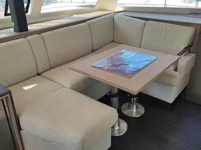 Salon of Fountaine Pajot Isla 40, a catamaran at Fethiye, Turkey