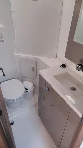 Head on Fountaine Pajot Isla 40, a catamaran at Fethiye, Turkey