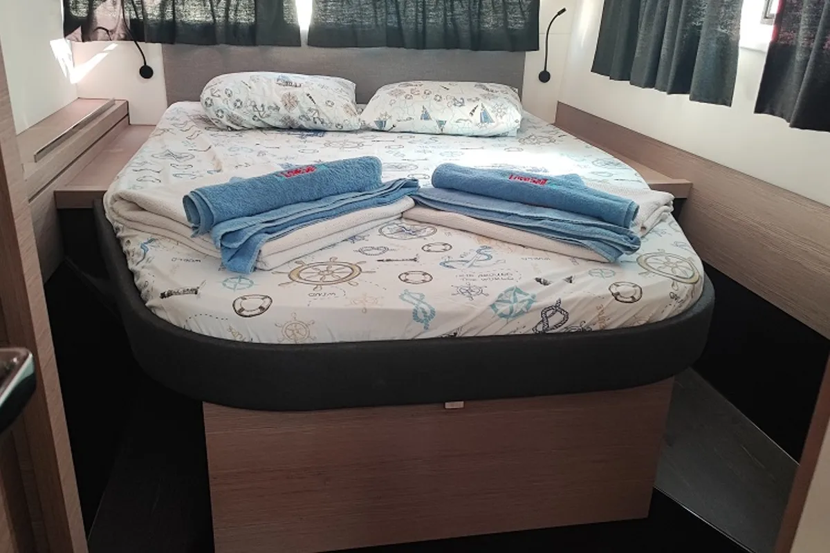 Cabin on Fountaine Pajot Isla 40, a catamaran at Fethiye, Turkey
