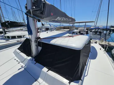 Deck of Cap Bon, a Aventura 37 catamaran at Novi Vinodolski, Croatia