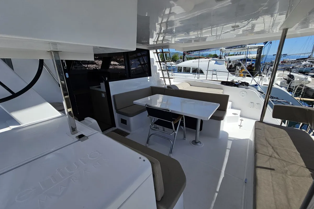 Deck of Cap Bon, a Aventura 37 catamaran at Novi Vinodolski, Croatia