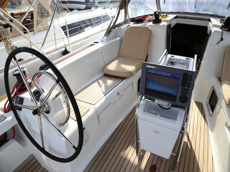 Cockpit of Kandur II, a Jeanneau Sun Odyssey 419 sailboat at Kaštela, Croatia