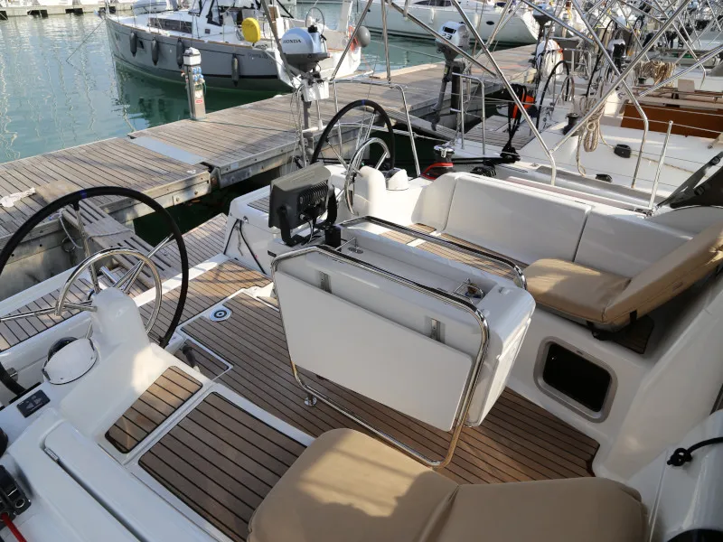 Deck of Kandur II, a Jeanneau Sun Odyssey 419 sailboat at Kaštela, Croatia