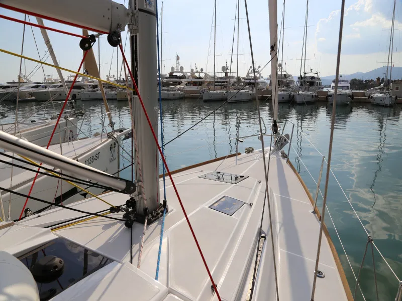 Deck of Kandur II, a Jeanneau Sun Odyssey 419 sailboat at Kaštela, Croatia