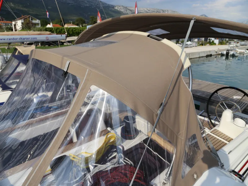 Deck of Kandur II, a Jeanneau Sun Odyssey 419 sailboat at Kaštela, Croatia