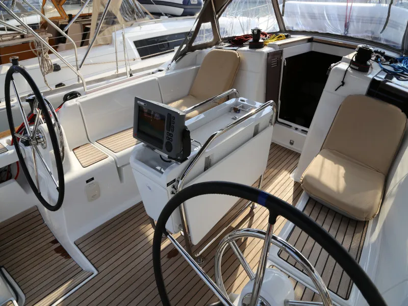 Cockpit of Kandur II, a Jeanneau Sun Odyssey 419 sailboat at Kaštela, Croatia