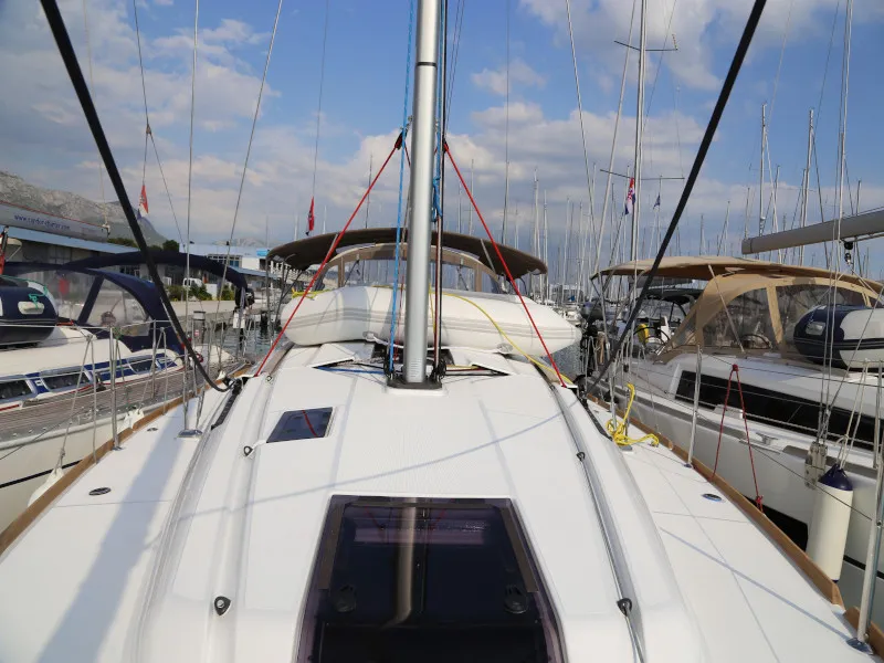 Deck of Kandur II, a Jeanneau Sun Odyssey 419 sailboat at Kaštela, Croatia