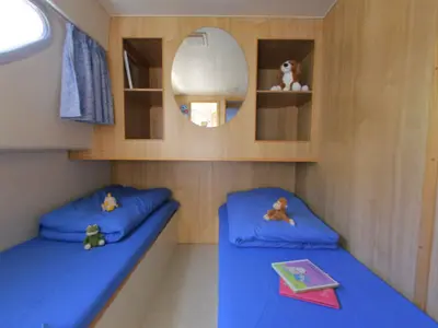 Cabin on Calypso, a Cygnet Calypso motorboat at Portiragnes, France