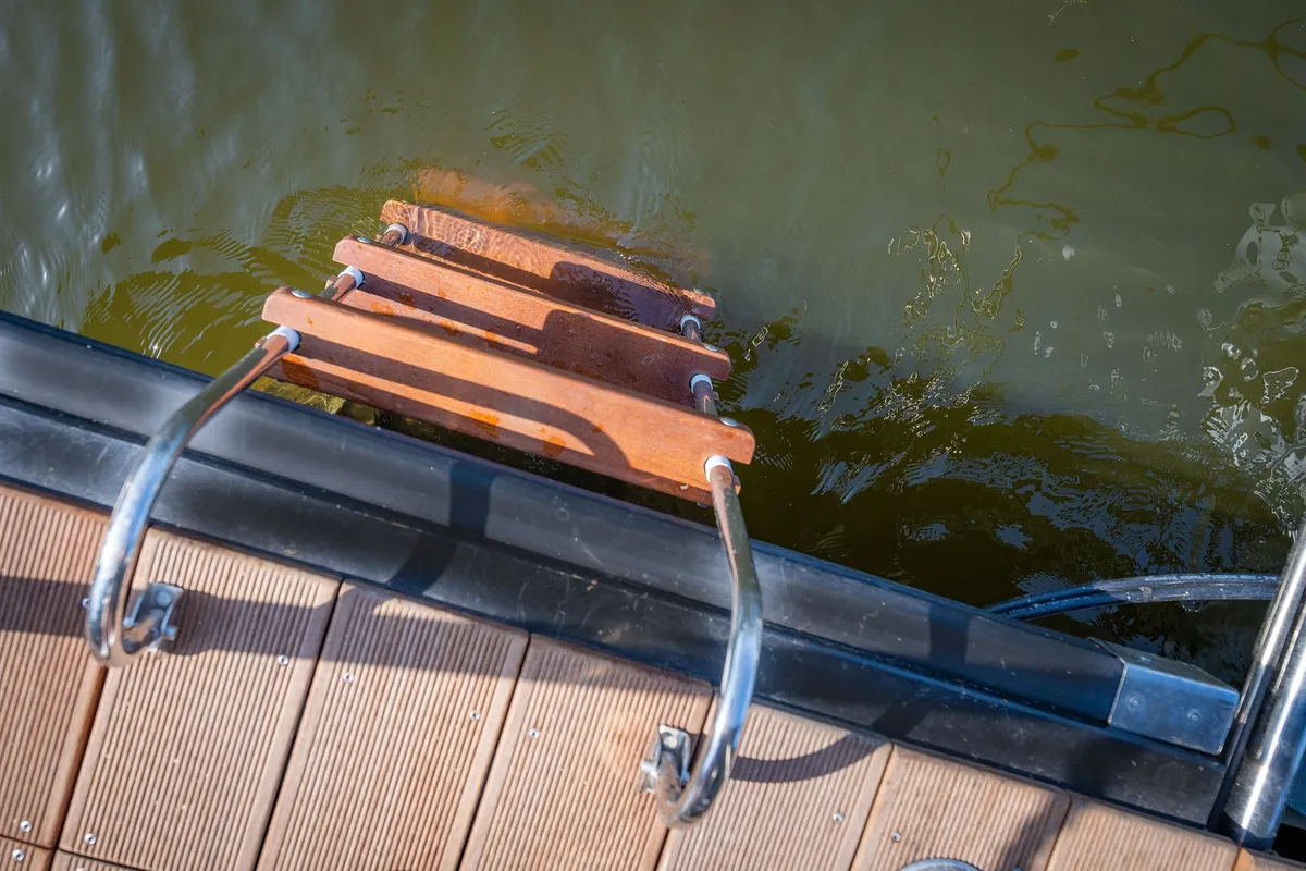 Deck of Aquila, a Woma D13 motorboat at Fürstenberg/Havel, Germany