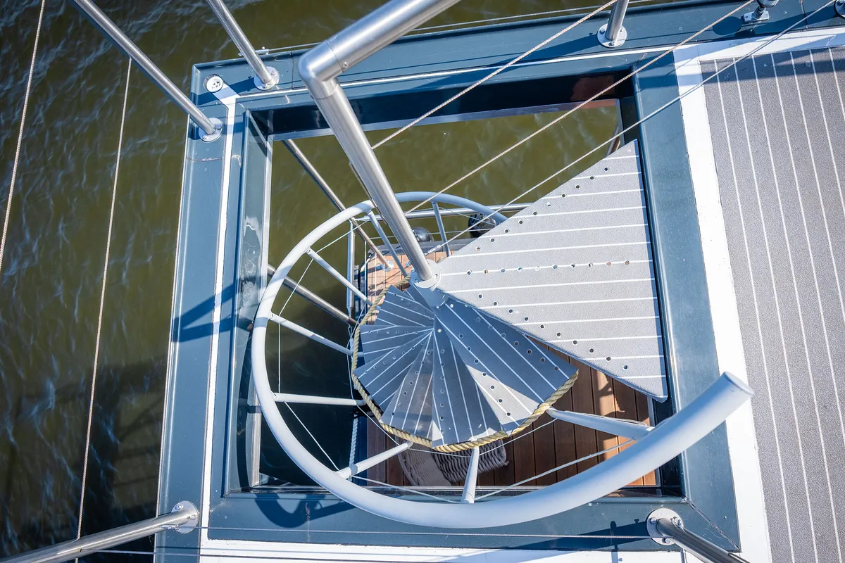 Deck of Aquila, a Woma D13 motorboat at Fürstenberg/Havel, Germany
