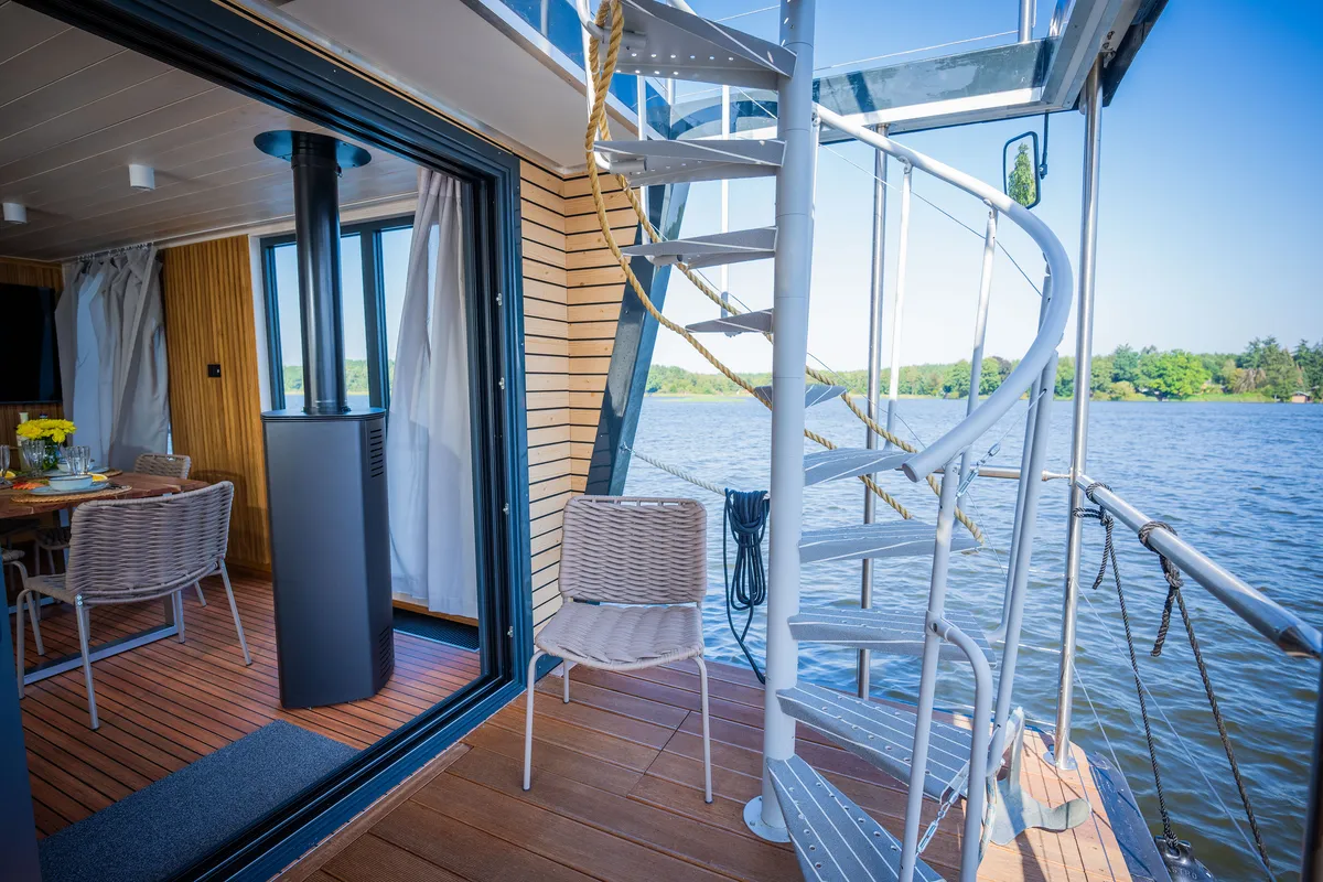 Deck of Aquila, a Woma D13 motorboat at Fürstenberg/Havel, Germany