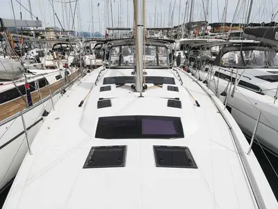 Deck of Musca, a Dufour 530 sailboat at Grad Trogir, Croatia