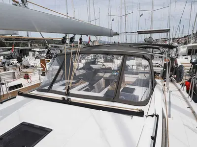 Cockpit of Musca, a Dufour 530 sailboat at Grad Trogir, Croatia