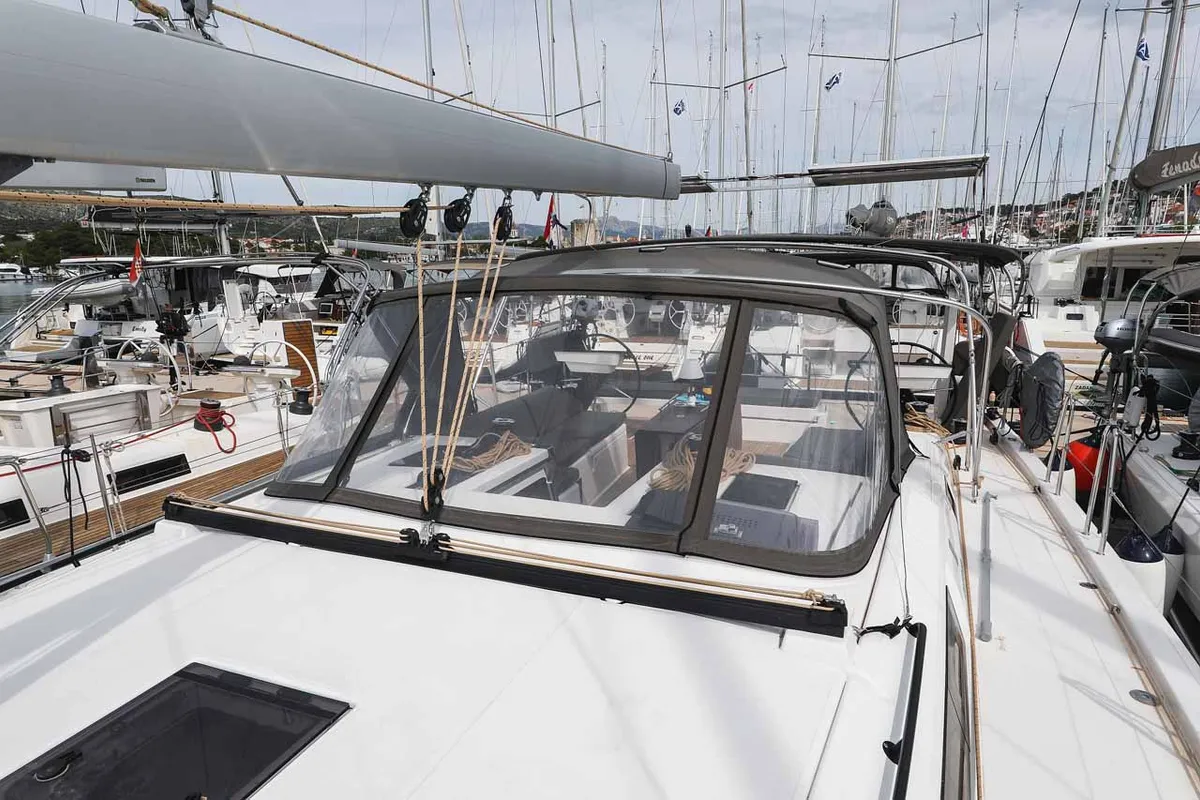 Cockpit of Musca, a Dufour 530 sailboat at Grad Trogir, Croatia
