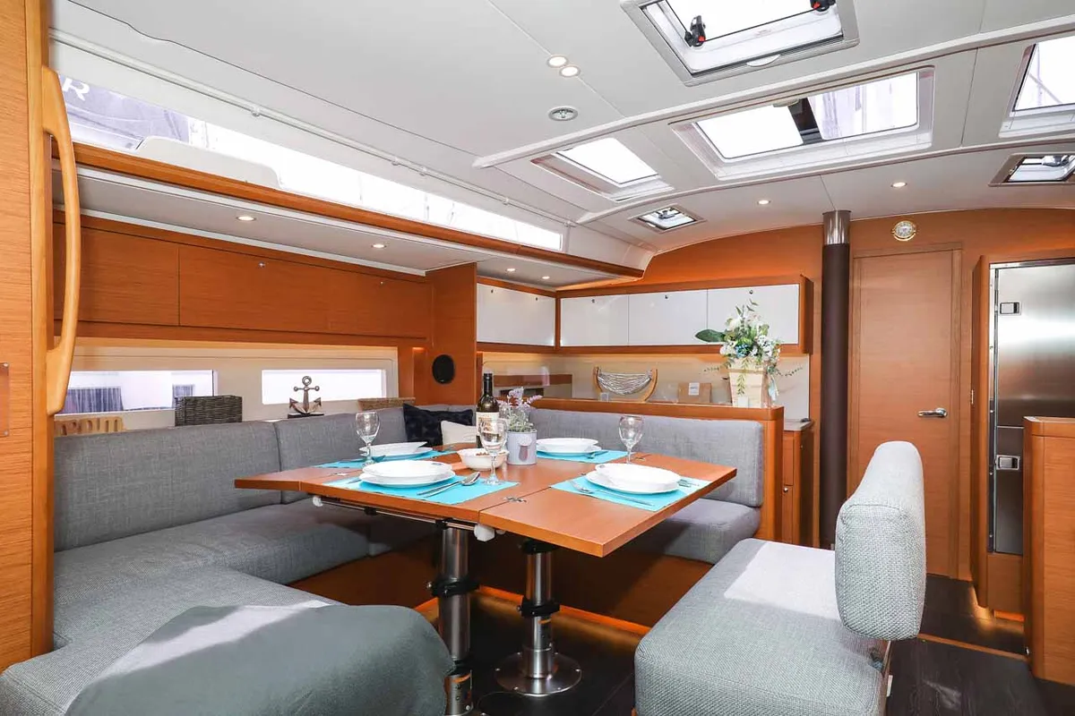 Salon of Musca, a Dufour 530 sailboat at Grad Trogir, Croatia