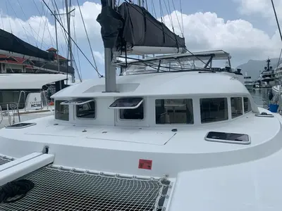 Deck of Pampero, a Lagoon 380 catamaran at Roche Caiman, Seychelles