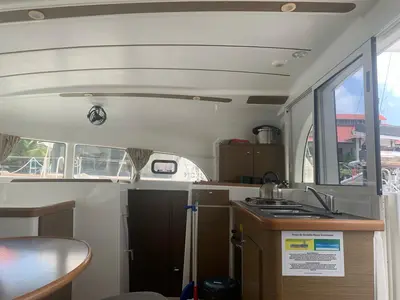 Galley of Pampero, a Lagoon 380 catamaran at Roche Caiman, Seychelles