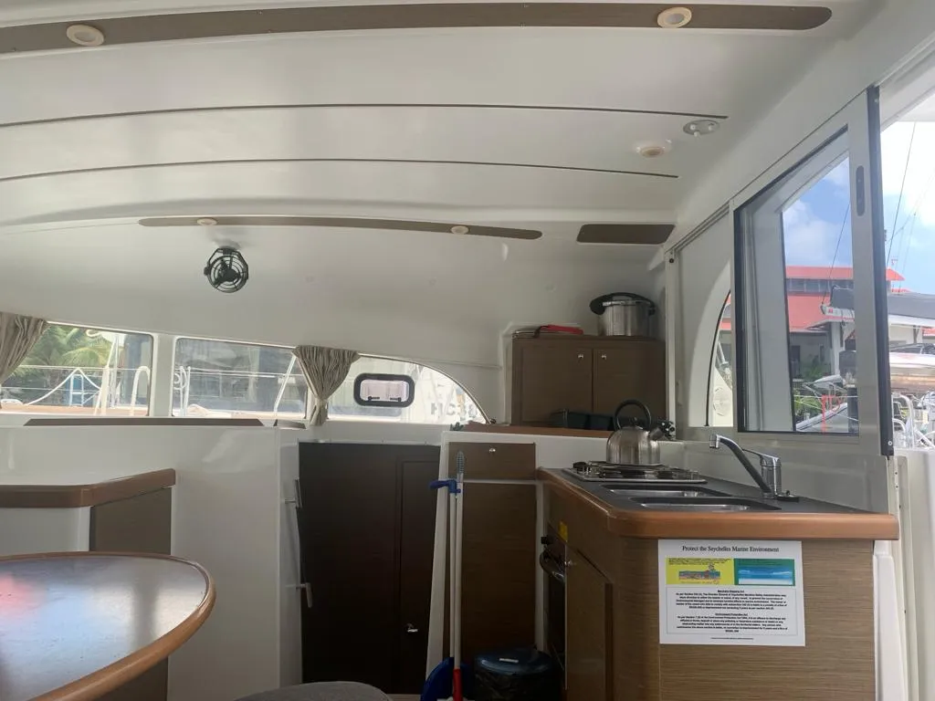 Galley of Pampero, a Lagoon 380 catamaran at Roche Caiman, Seychelles