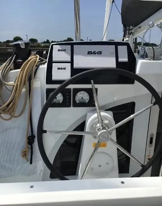 Cockpit of Pampero, a Lagoon 380 catamaran at Roche Caiman, Seychelles