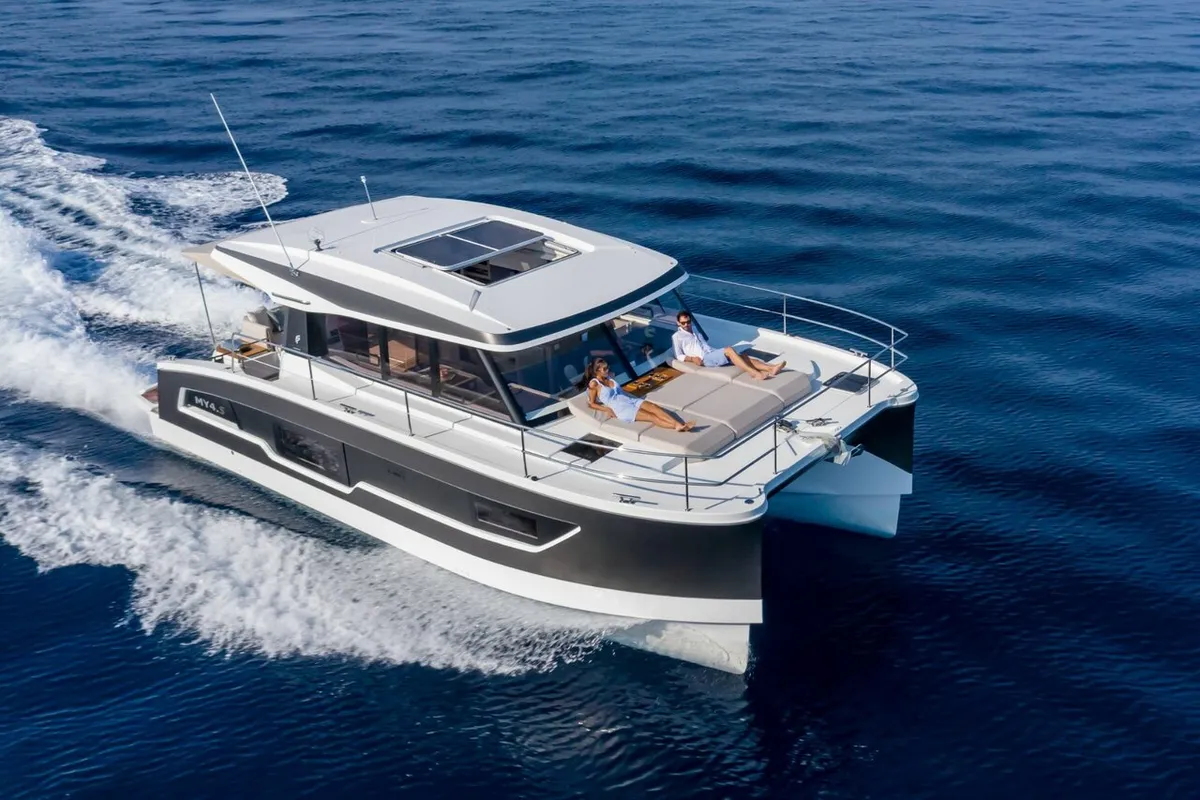 Exterior view of Dana, a Fountaine Pajot MY4.S catamaran at Seget Donji, Croatia