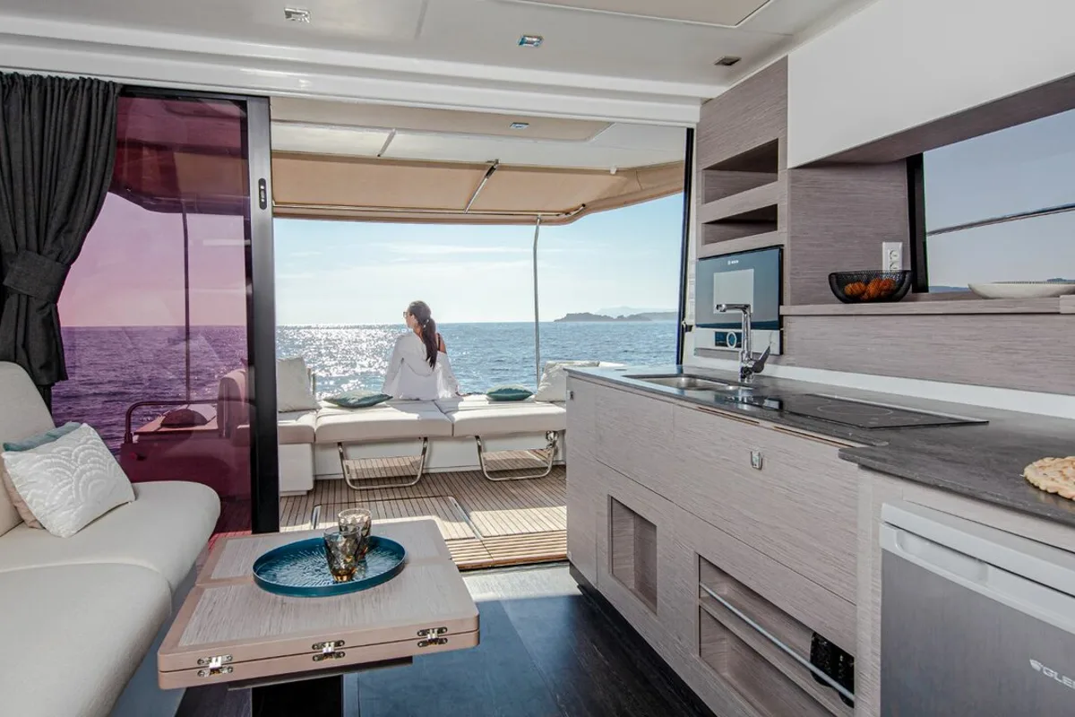 Salon of Dana, a Fountaine Pajot MY4.S catamaran at Seget Donji, Croatia