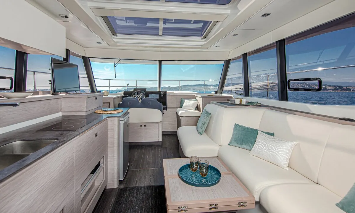 Cockpit of Dana, a Fountaine Pajot MY4.S catamaran at Seget Donji, Croatia