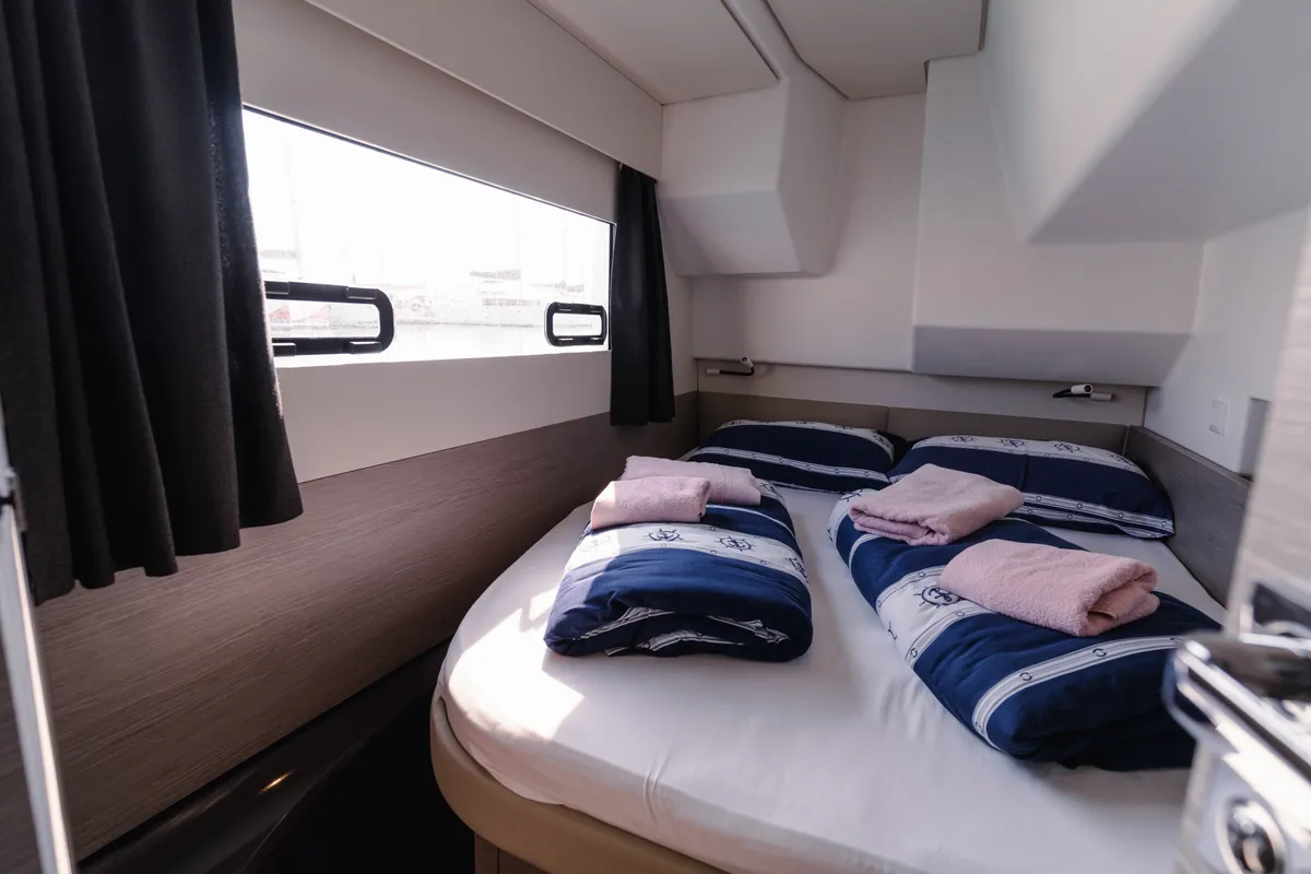 Cabin on Dana, a Fountaine Pajot MY4.S catamaran at Seget Donji, Croatia